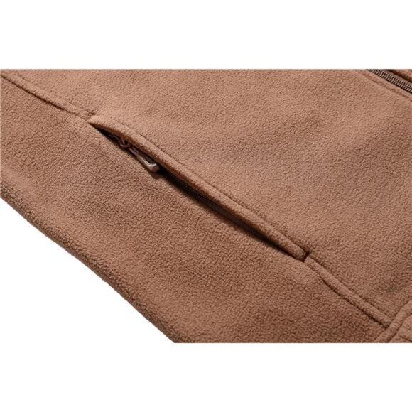 Men's Soft Polar Fleece Jacket with Pockets Lightweight Outdoor Brown - Picture 5 of 8